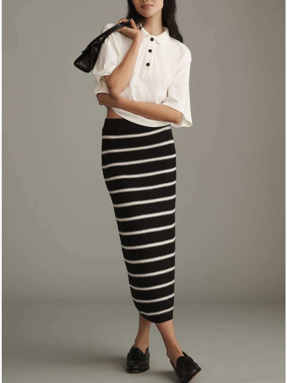 English Factory Black and White Striped Maxi Knit Skirt